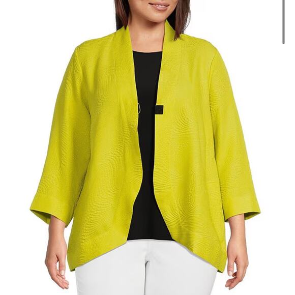 Ali Miles Textured Stand Collar Single Button Top Jacket Plus Sz 2X Artsy Citron - Picture 1 of 9
